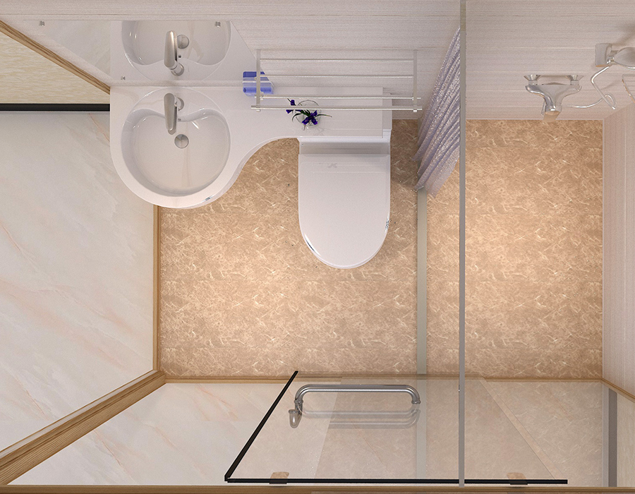 Modulaire hotelbadkamer met binnenpanelen van PEC-harsvezel en glazen buitenmuren