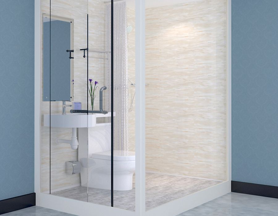 Modulaire geprefabriceerde badkamer met glazen buitenmuren voor snelle en efficiënte installatie