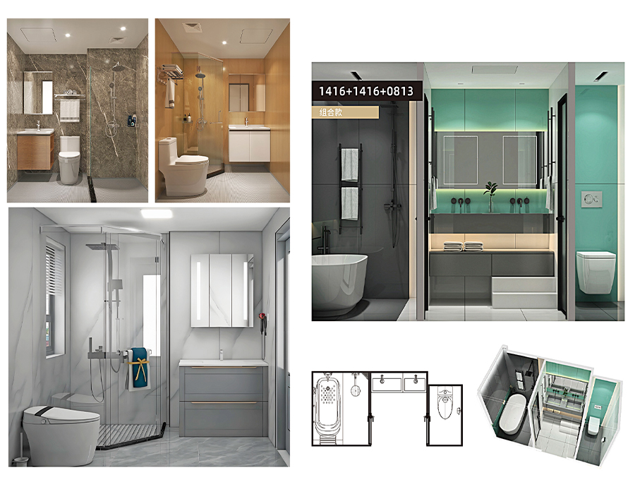 Enkele kleur veelkleurig SMC alles-in-één prefab badkamer